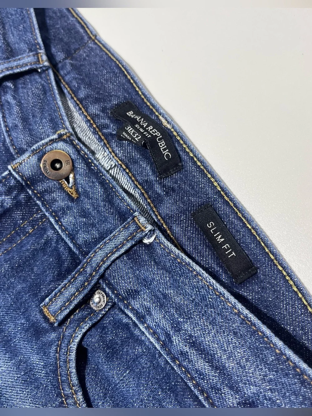 Banana Republic Selvedge Jeans Mens 31x32 Organic Cotton Blue Slim Denim Pants - Picture 6 of 11